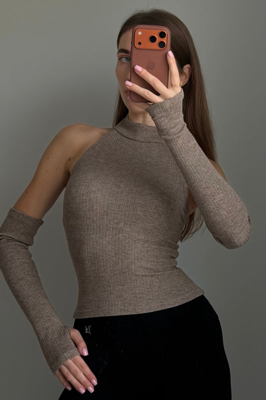 Top with detached sleeves, taupe