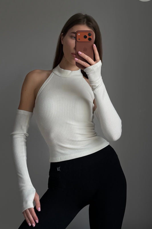 Top with detached sleeves, white