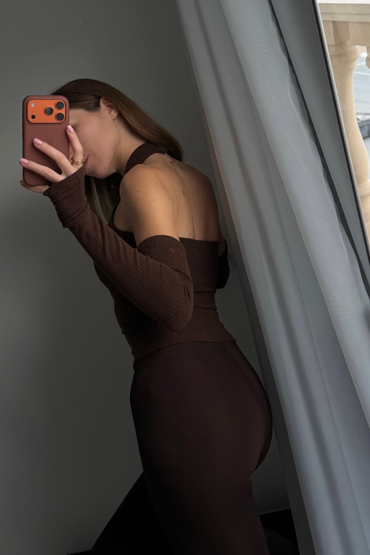 Top with detached sleeves, brown