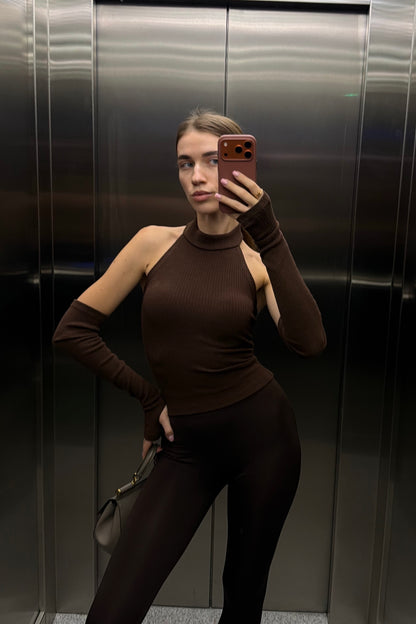 Top with detached sleeves, brown